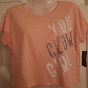 NWT YOU GLOW Peach Girls Print Cropped T-Shirt by Macy's 14/XL